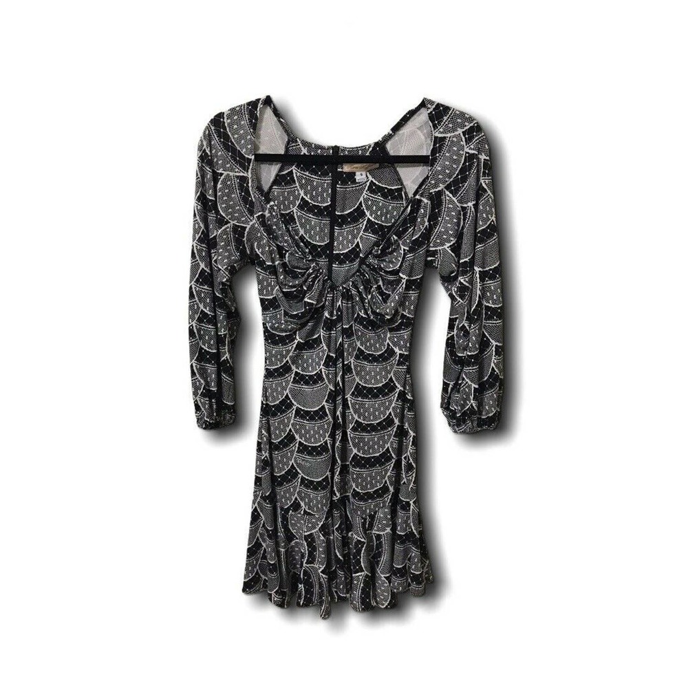 Mara Hoffman Black Fan Print Ruffle Hem Dress S